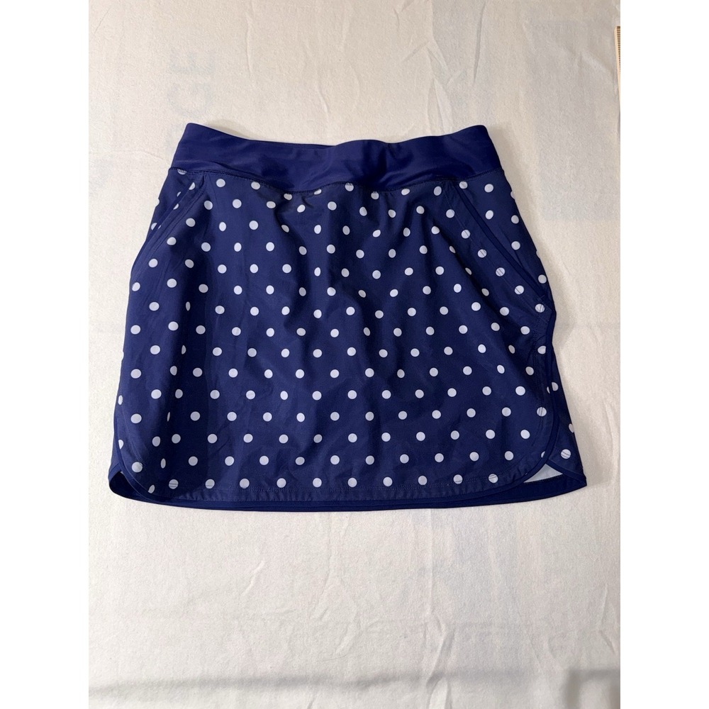 LAND'S END Womens Polyester Skort Skirt Polka Dots Navy Blue White Size 8